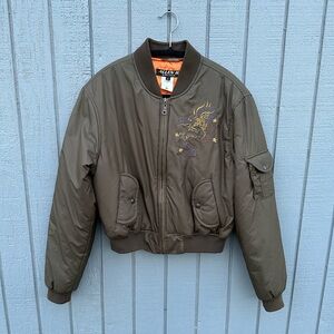 Green Bomber with Embroidered Dragon